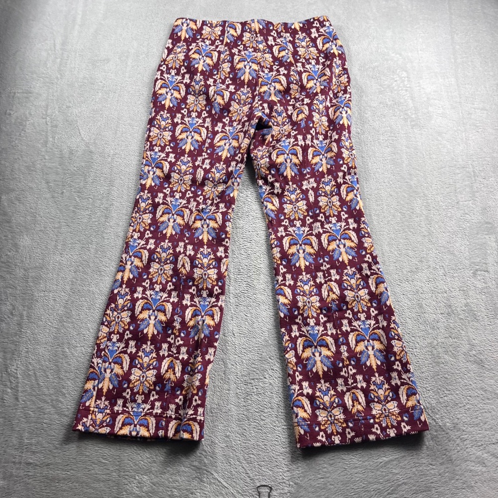Maeve Anthropologie Margot Damask Tapestry Print Flare Pants Burgundy XS - Picture 9 of 11